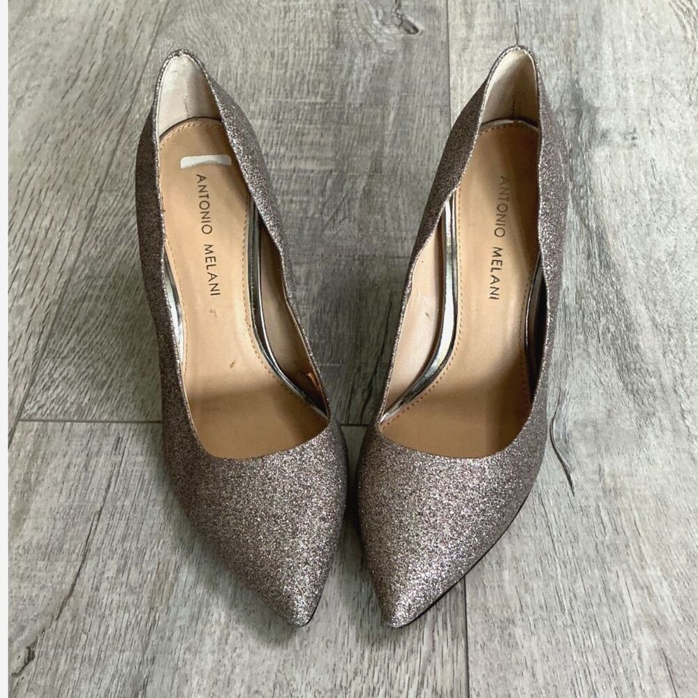 Antonio Melani Women’s 8M Pewter Glitter Pointed Toe Stiletto Pumps Heels